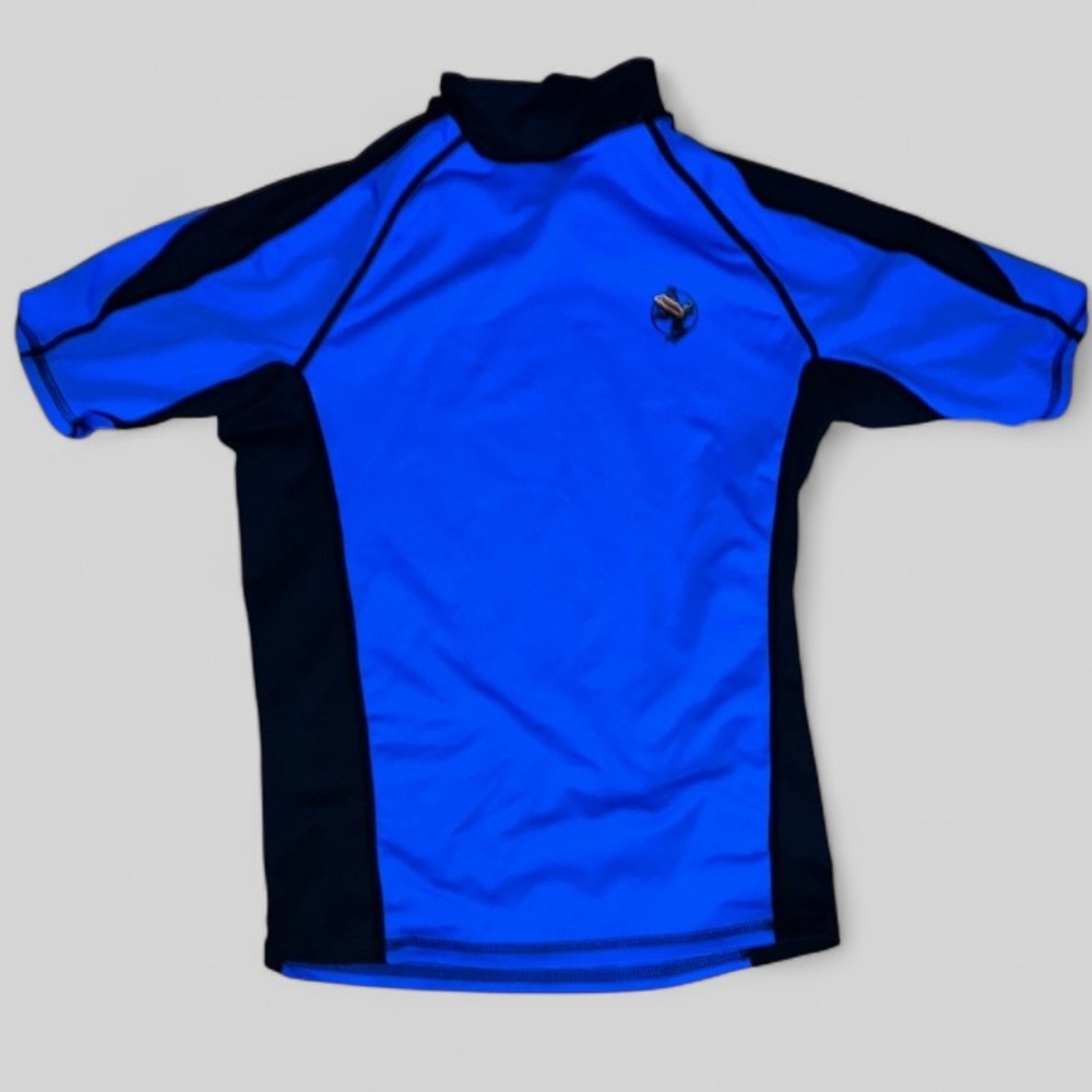 Akona Adventure Gear Blue Black Rash Guard Wet suit Short sleeve top Mens Sz XS